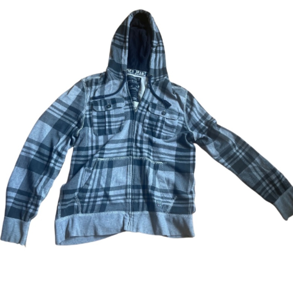 Nautica Gray and Black Lightweight Shirt Jacket with Hood - Picture 1 of 6